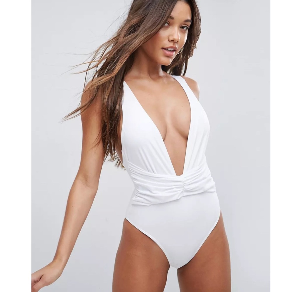 ASOS Plunge Ruched Front Swimsuit